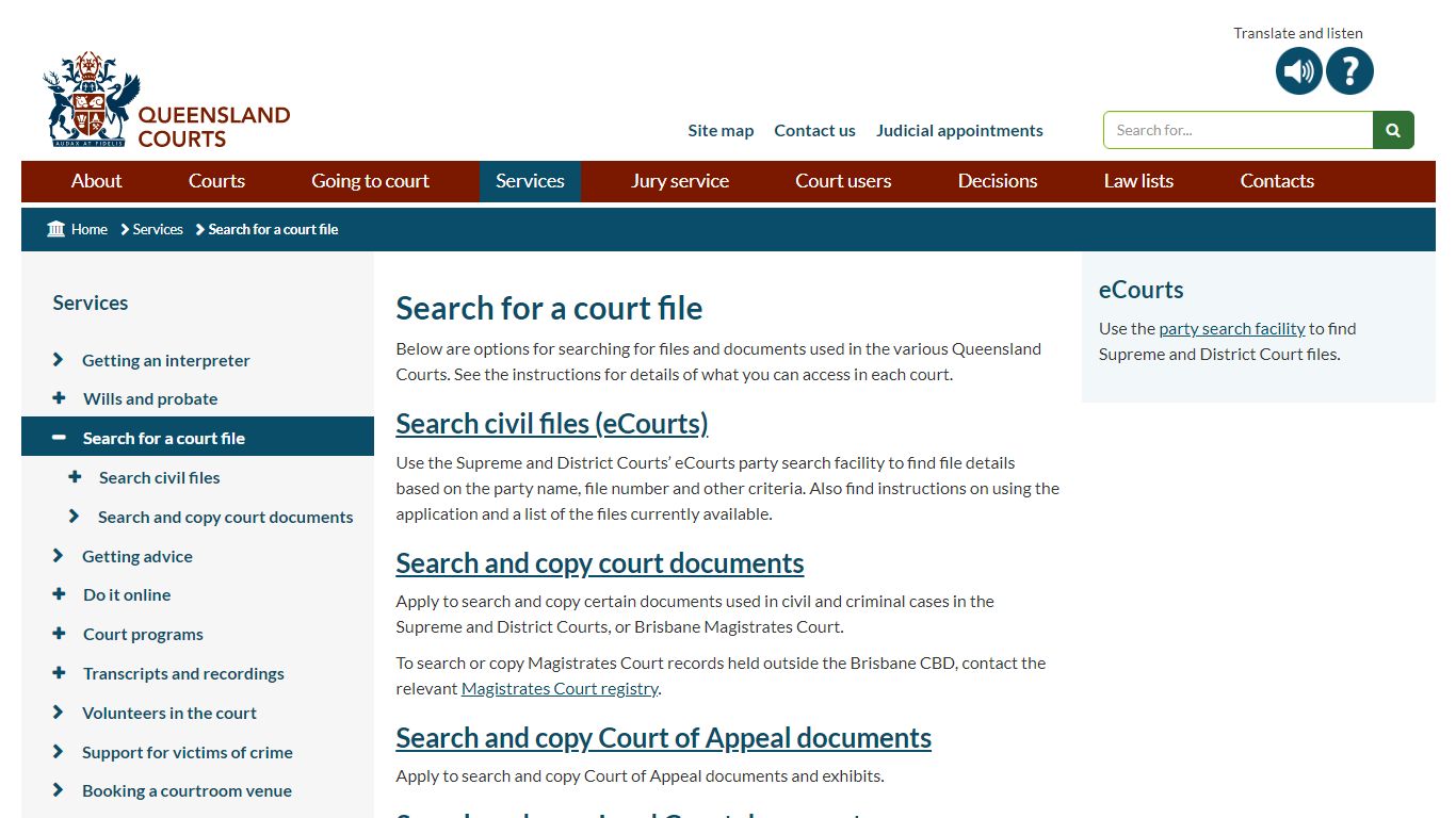 Search for a court file | Queensland Courts